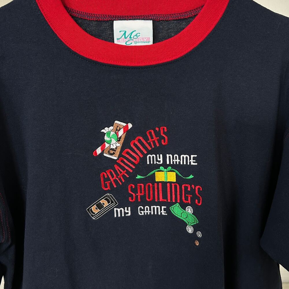 Vintage "Grandma's My Name" Holiday T-Shirt Christmas Embroidered Sz Large